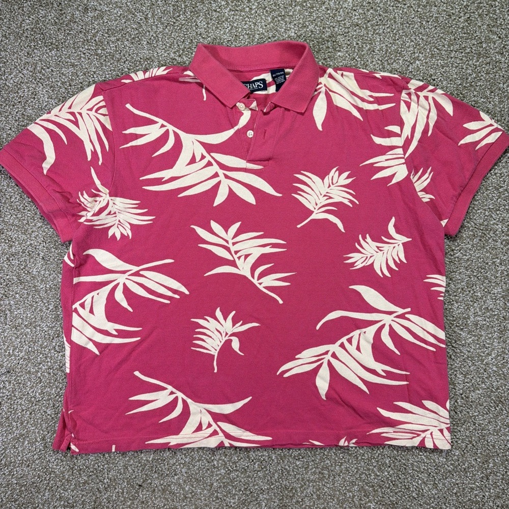 Chaps Polo Floral Pink Hawaiian Shirt XL Classic Beach Style